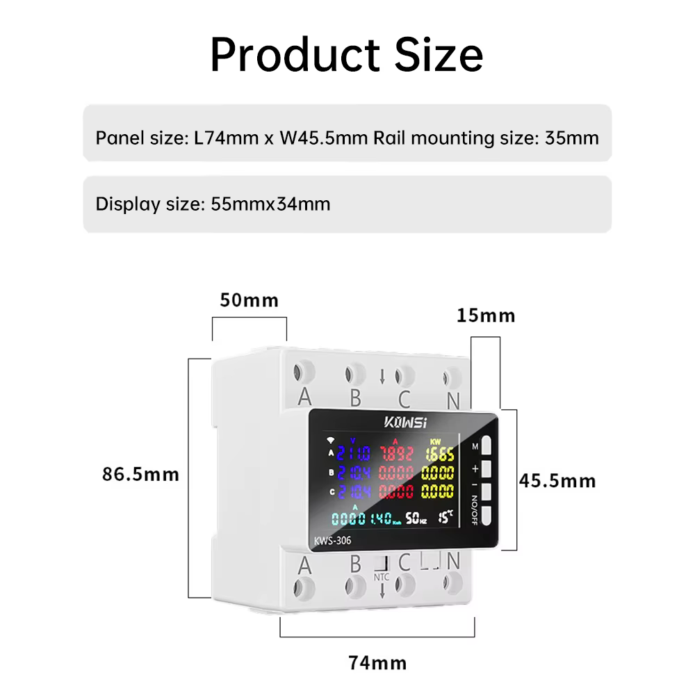 Compteur d'énergie WIFI, moniteur AC AC 85-290V 80A, 3 phases, Rail à 4 fils, protection contre les