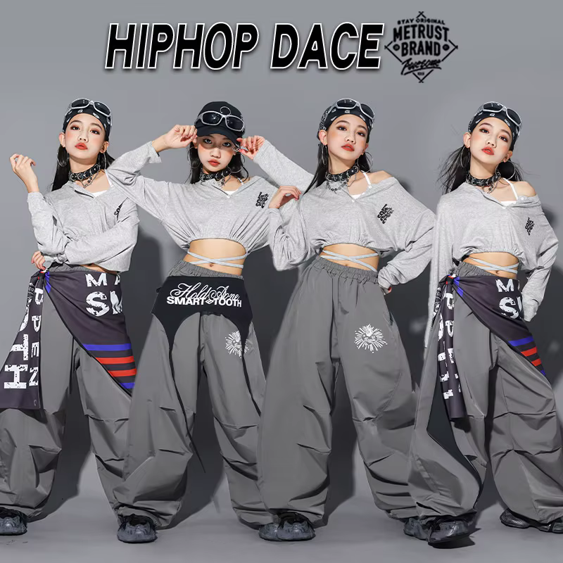 Crop top à lettres K-pop pour filles, pantalon cargo, streetwear pour enfants, costume de groupe de 