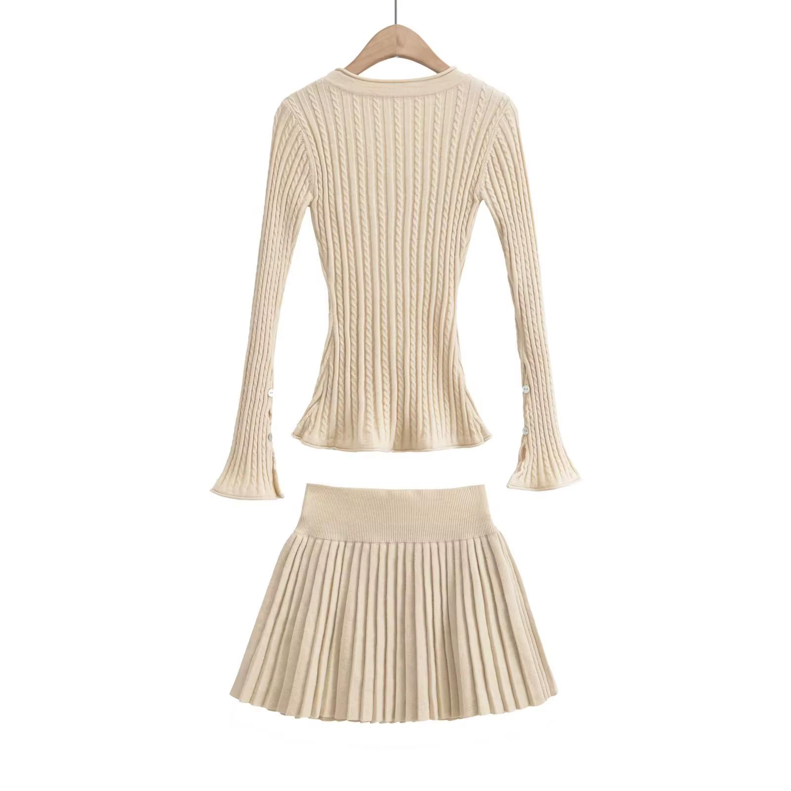 Cardigan en tricot torsadé à col en V pour femmes, taille élastique, mini jupe plissée, olympiques a