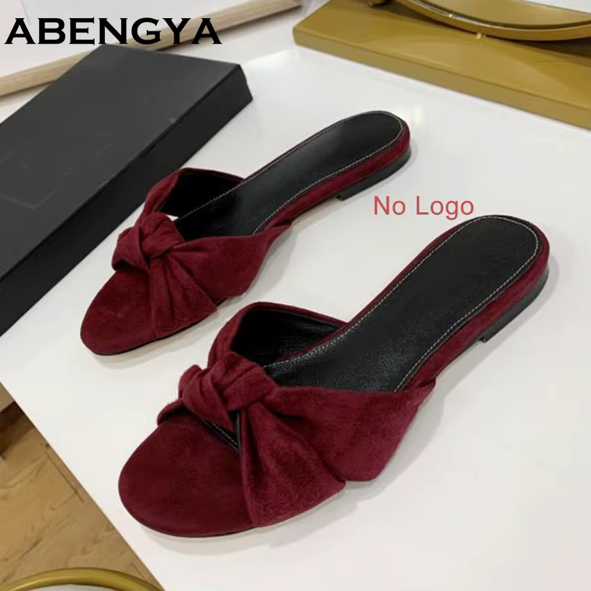 New Leather Flat Slippers Women Peep Toe Slides Summer Holiday Beach Shoes Woman Dress Slippers Wome