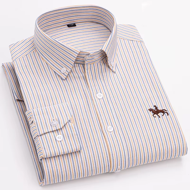 Chemise Oxford en pur coton à manches longues pour hommes, tenue d'affaires décontractée, coupe régu