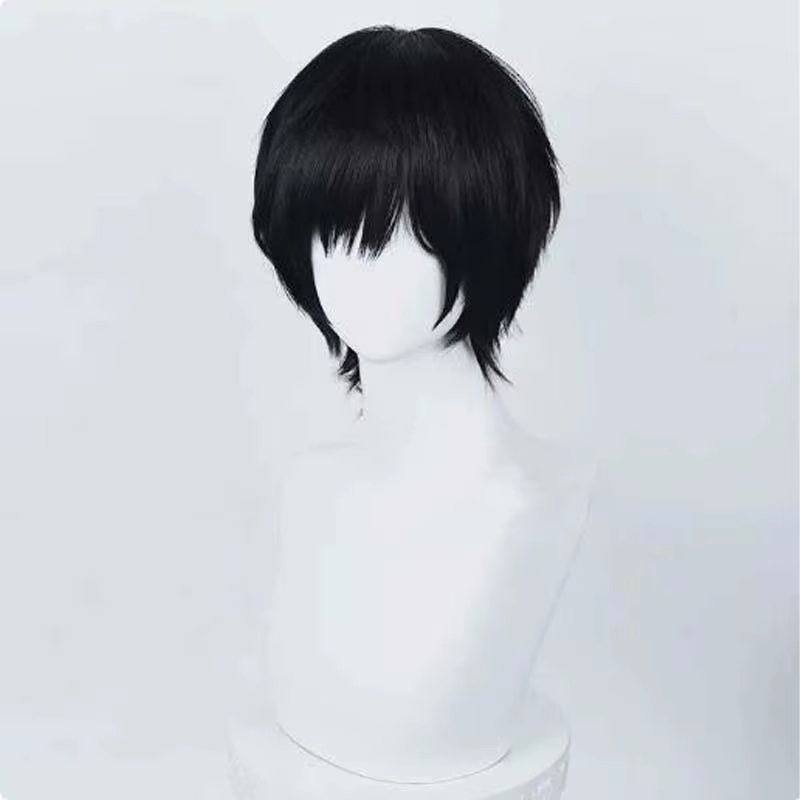 Perruque de Cosplay Anime Yoshida Hirofumi, perruque courte noire de 35cm, cheveux synthétiques rési