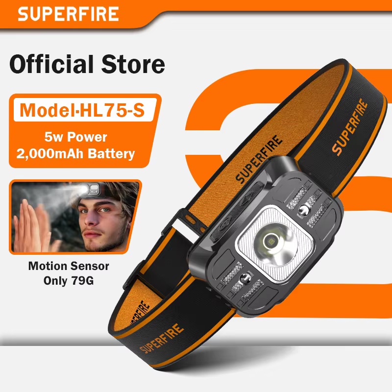 SUPERFIRE Mini LED USB C Rechargeable haute puissance Mini lampe frontale capteur de lumière phare a