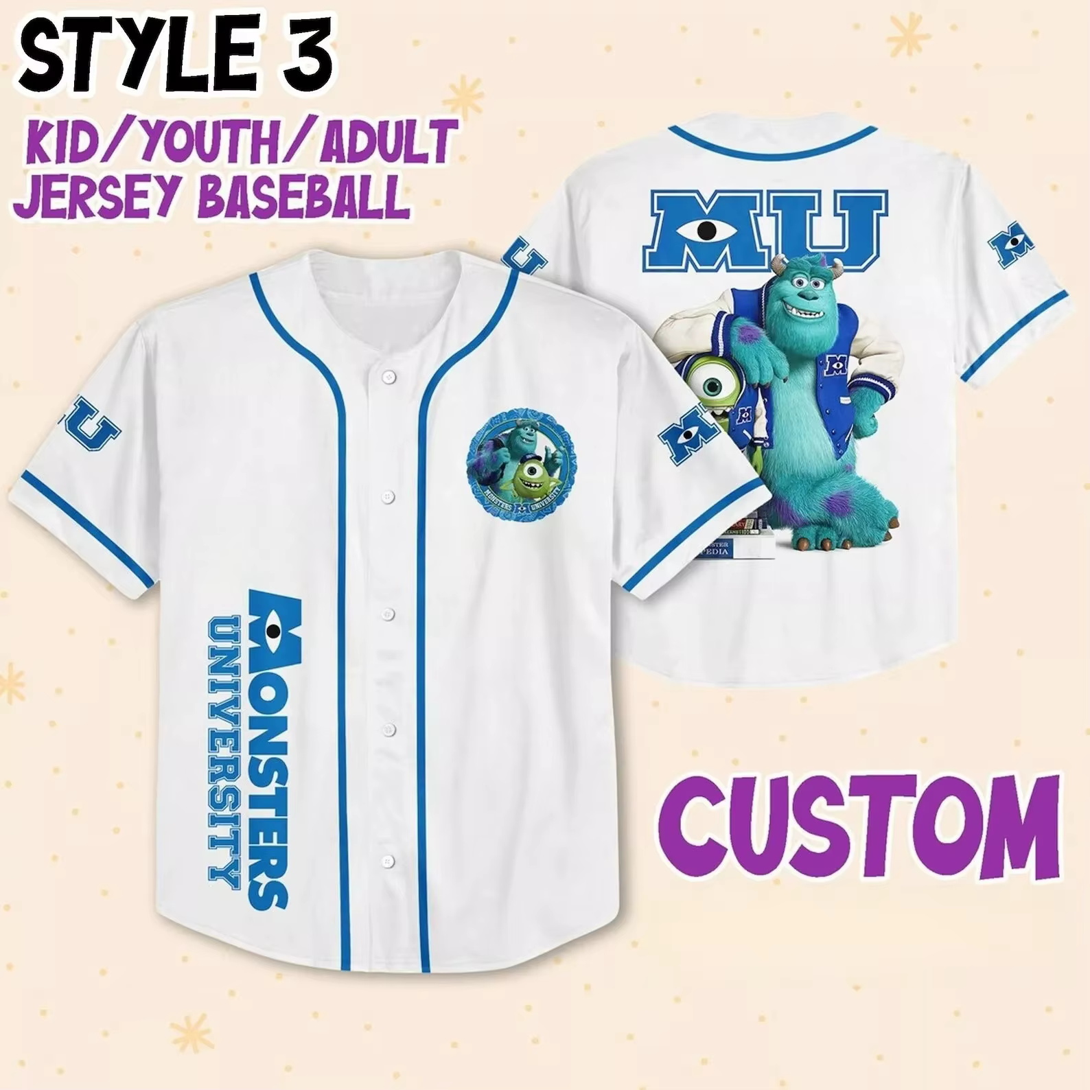 Maillot de Baseball personnalisé Monsters University Mike Sulley, chemise de Cosplay pour enfants, j