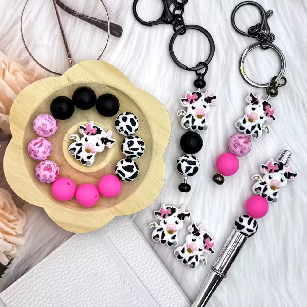 Ensemble de perles en Silicone série Cow Spot, 25/44 pièces, parfait pour l'artisanat fait à la main