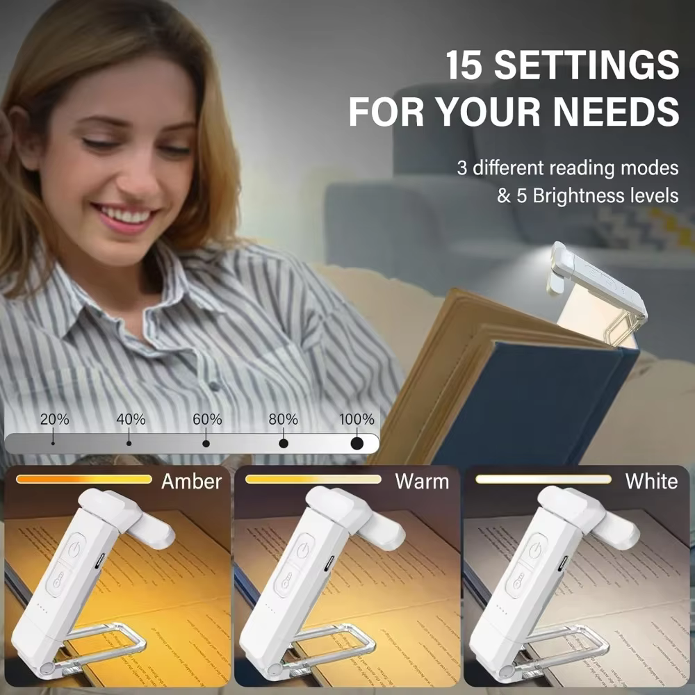Lampe de lecture, lampe de livre rechargeable par USB pour lire la nuit au lit, lampe de marque-page