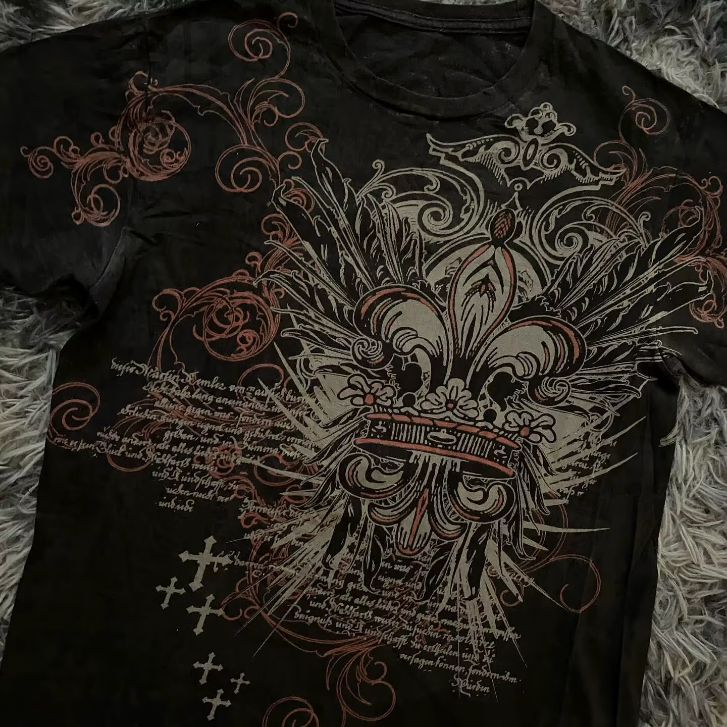 Chemise d'impression de crâne d'affliction des années 2000, haut graphique de mode, vêtements de sty