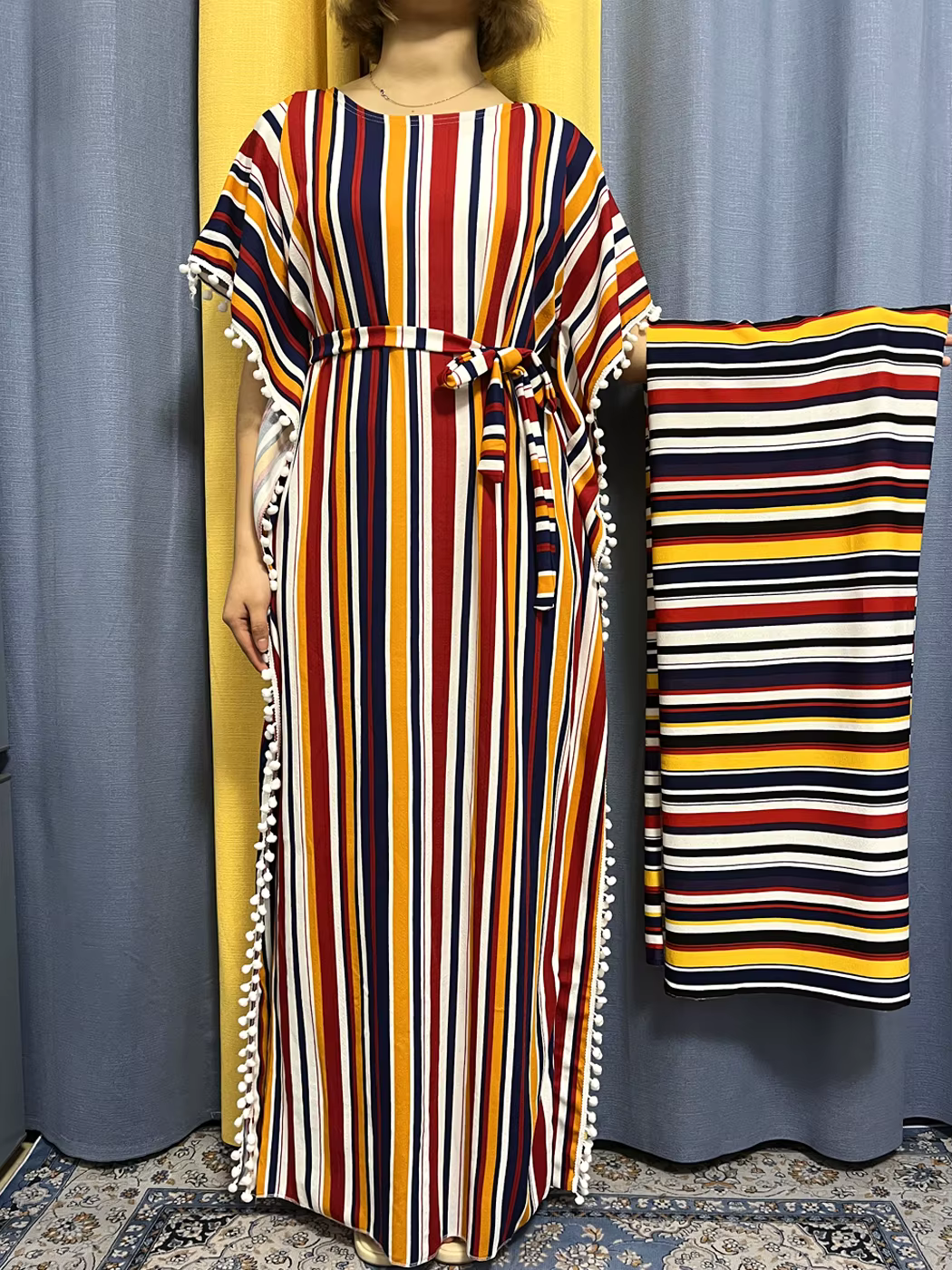 Abayas pour femmes 2023 imprimé rayure verticale glands élasticité coupe ample Femme Robe femme afri