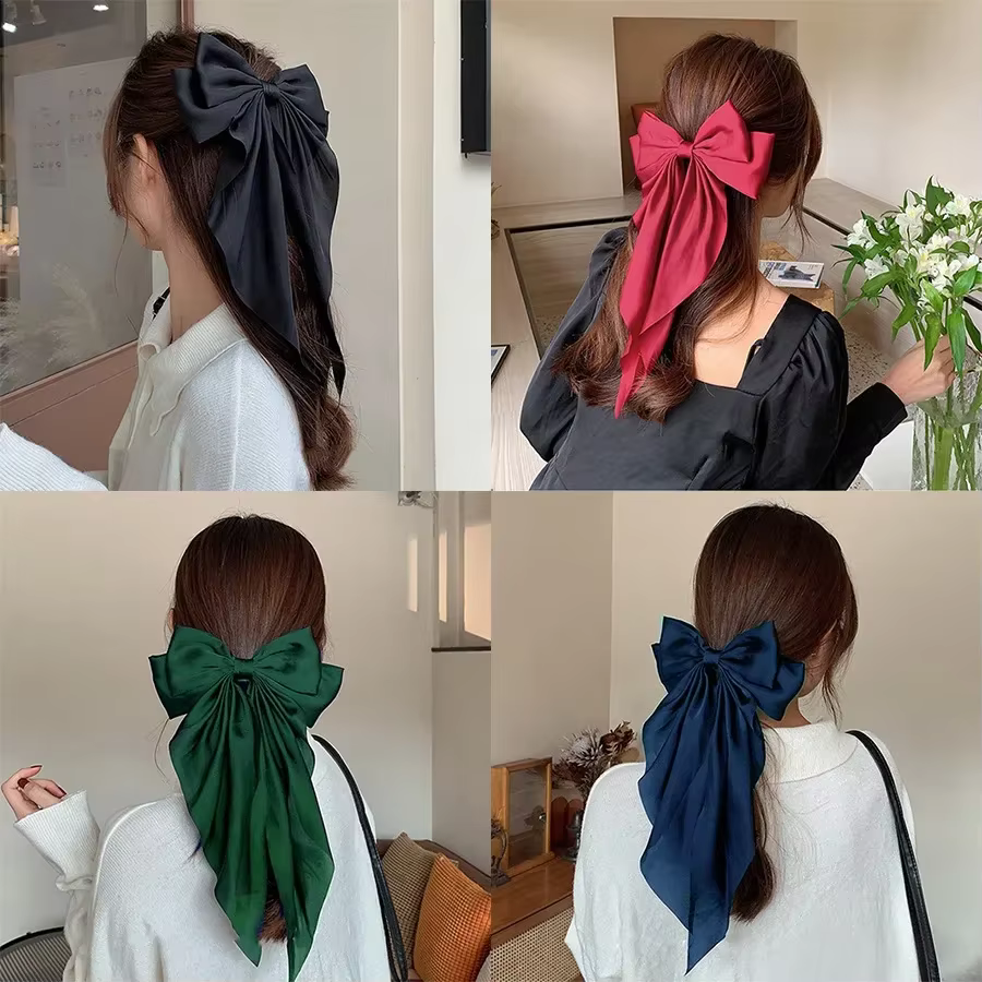 Pinces à cheveux pour femmes et filles, accessoires coréens, grand nœud papillon, Long ruban en Sati