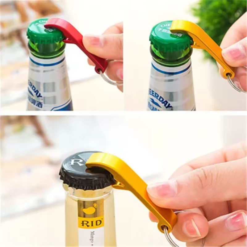 Ouvre-bouteille de bière portable en aluminium, porte-clés, poche 4 en 1, 5 couleurs, cadeaux de fêt