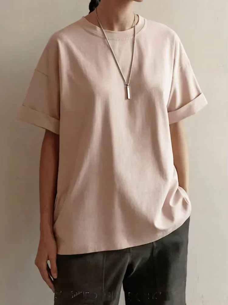 Été femmes T-shirt À Manches Courtes 100% coton Surdimensionné T-shirts Lâche Casual O COU Solide Bl