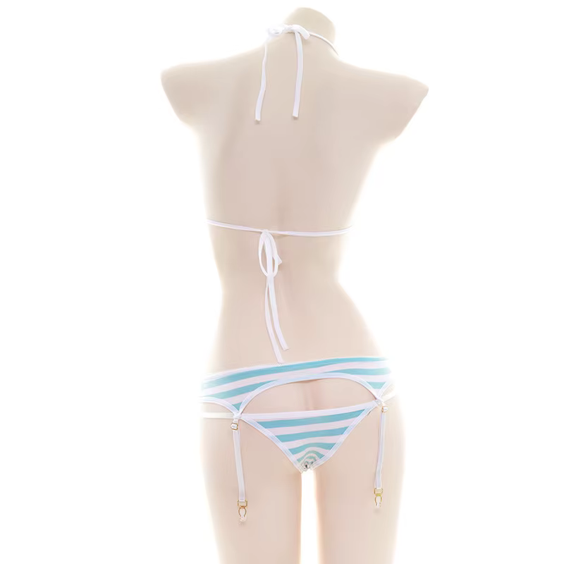 Soutien-gorge sexy Lolita pour femmes sous-vêtements Kawaii carnaval bleu rose blanc rayé mini bikin
