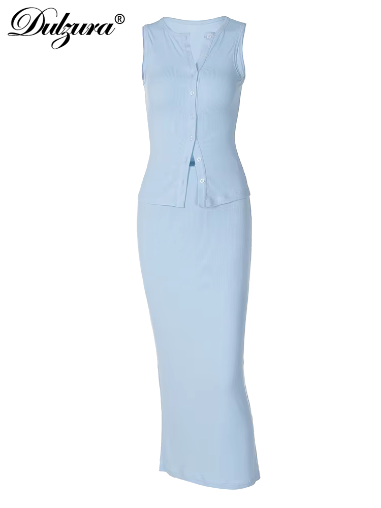 Dulzura – costume assorti sans manches, côtelé, simple boutonnage, chemise haute, jupe Maxi, vêtemen