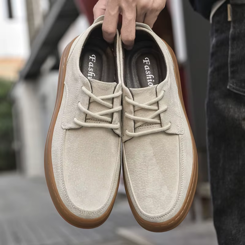 Chaussures décontractées en cuir suédé de haute qualité, baskets à lacets à talon bas, chaussures pl