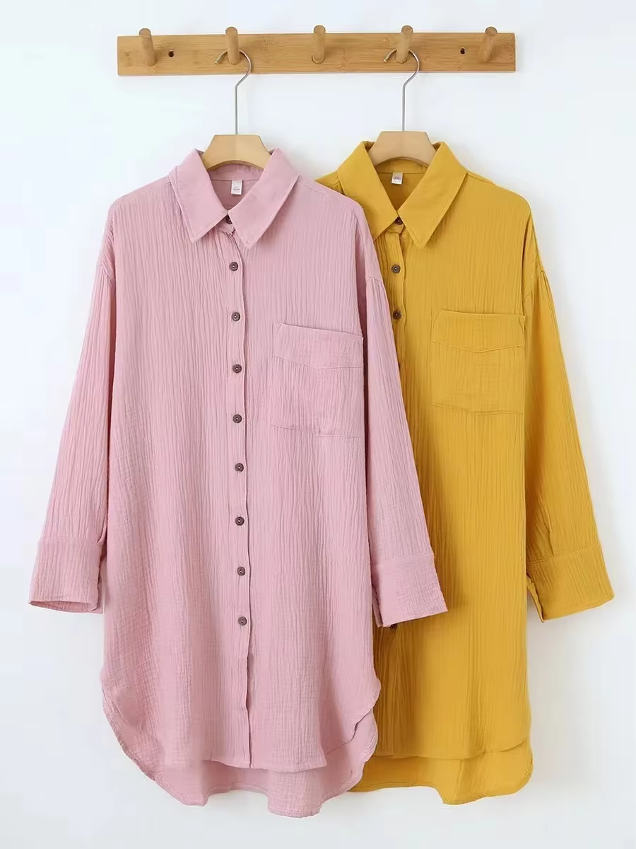 Robe chemise Chic et élégante pour femmes, 100% coton, col rabattu, manches longues, robe de fête d'