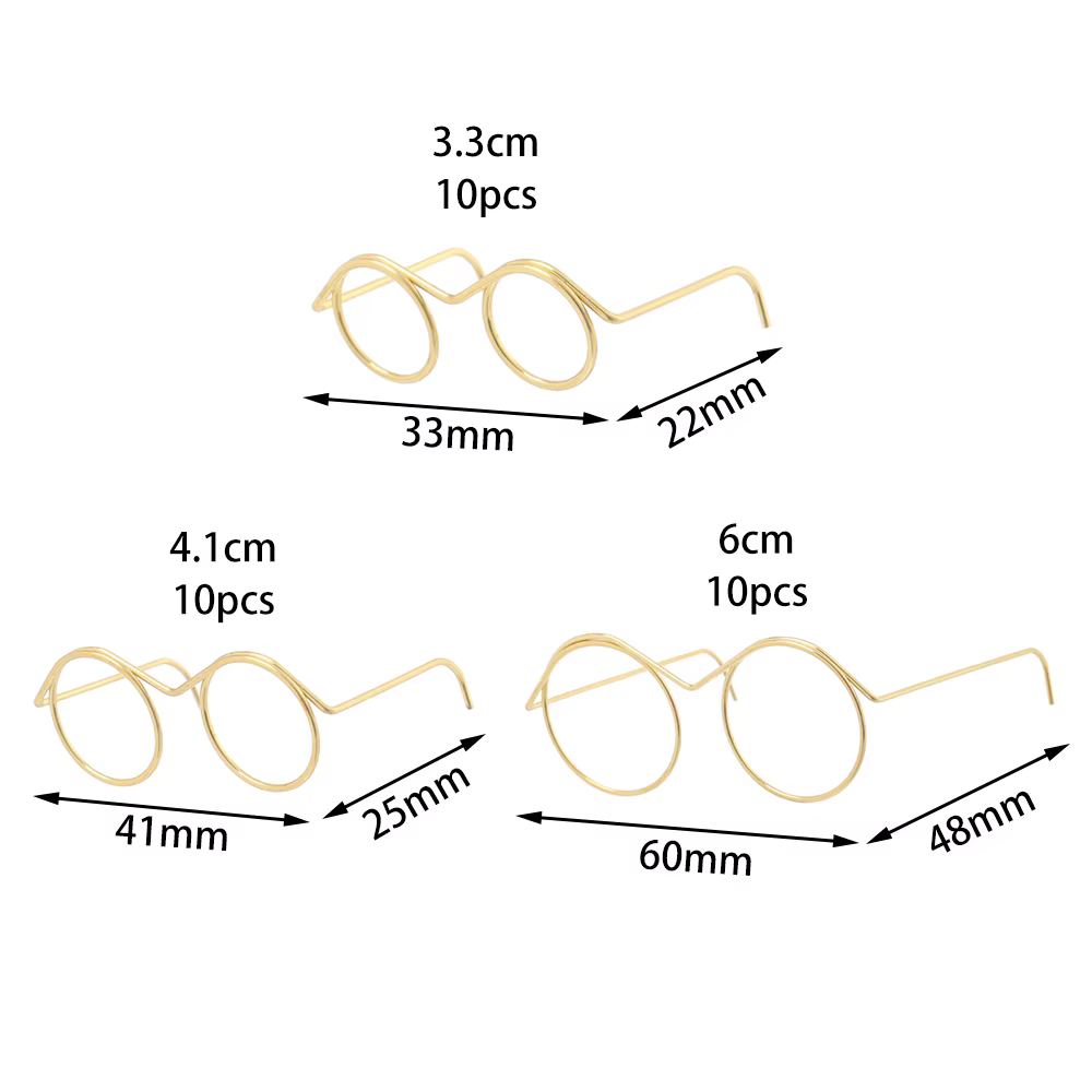Lunettes de poupée rétro, monture ronde en métal, sans lentilles, jouet Miniature, accessoires d'hab