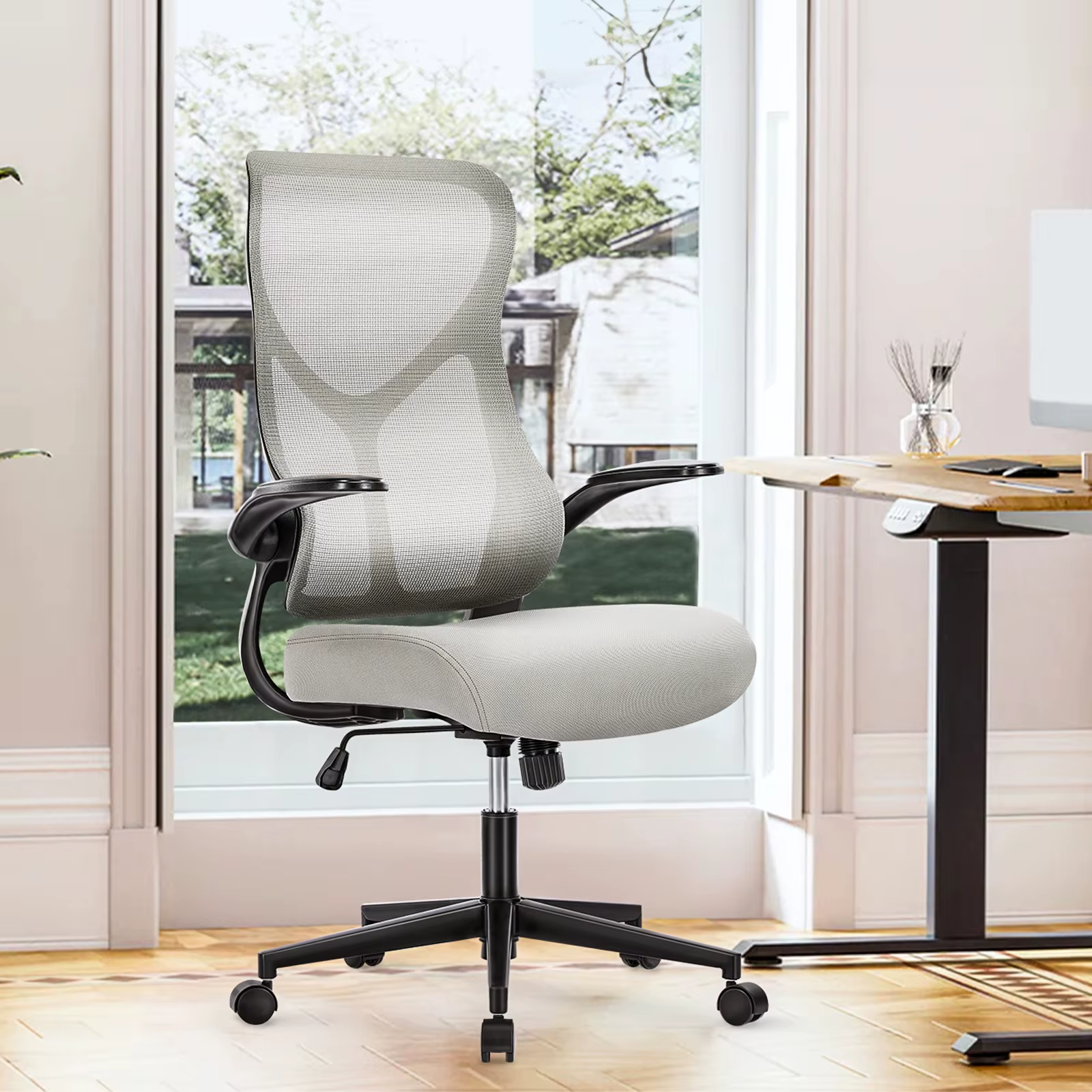 JIAN-Chaise de Bureau Ergonomique avec Support Lombaire en Maille, à Dossier Haut, pour Ordinateur, 