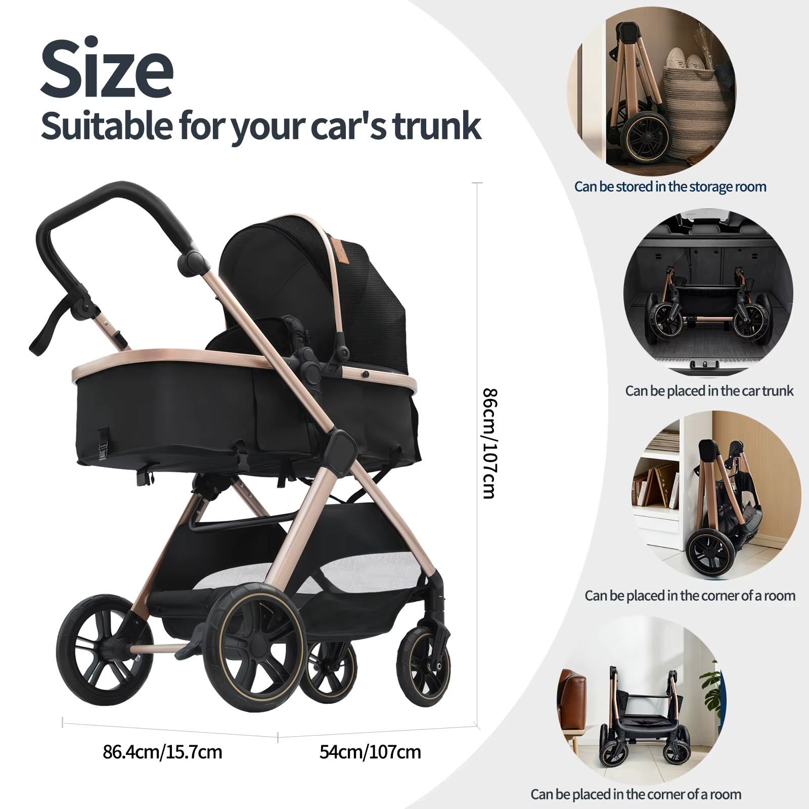 Poussette bébé 3 en 1, landau léger, poussette pliable, système de voyage, poussette multifonctionne
