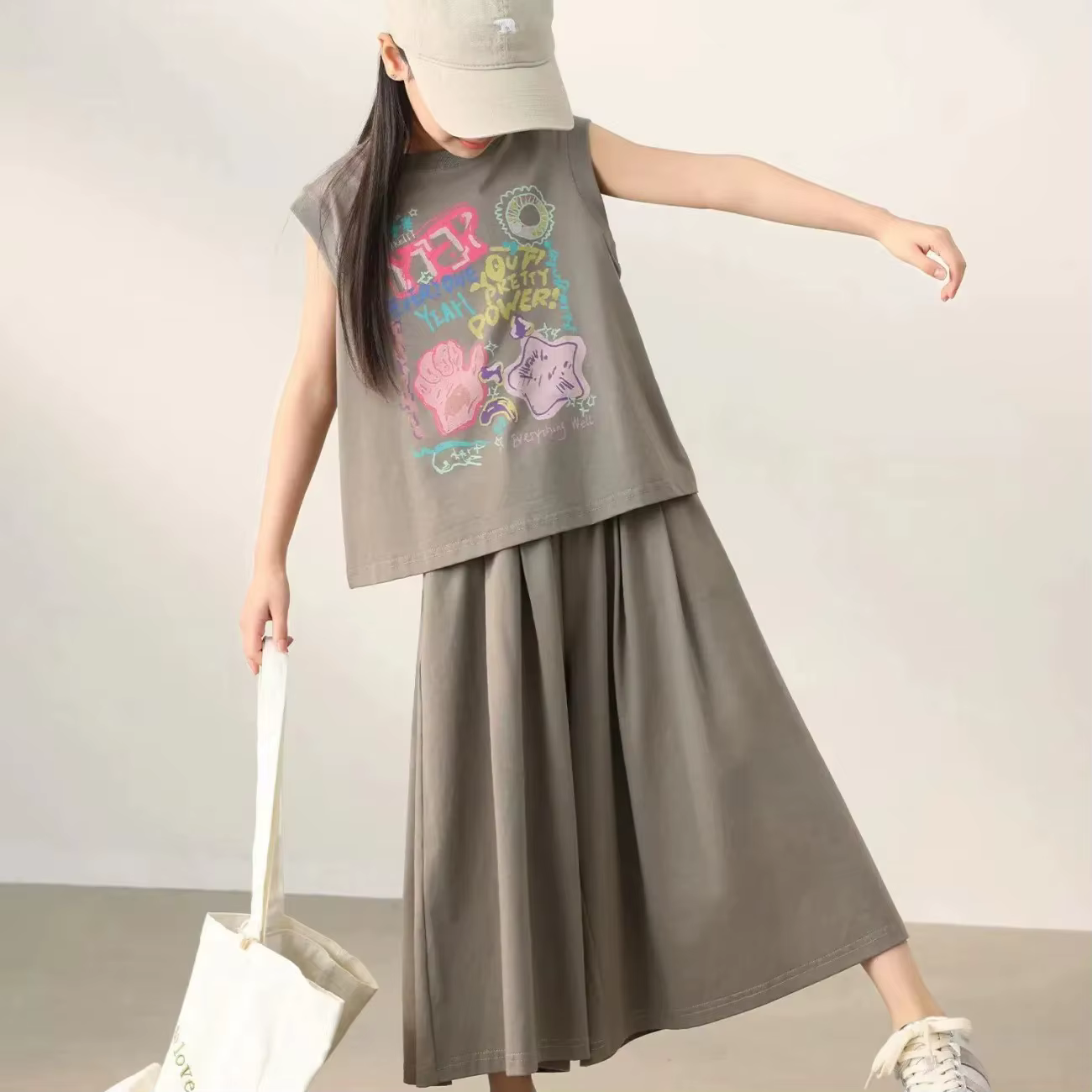 Tenue d'été 2 pièces pour fille – Ensemble débardeur et pantalon large avec imprimé Alphabet, léger 