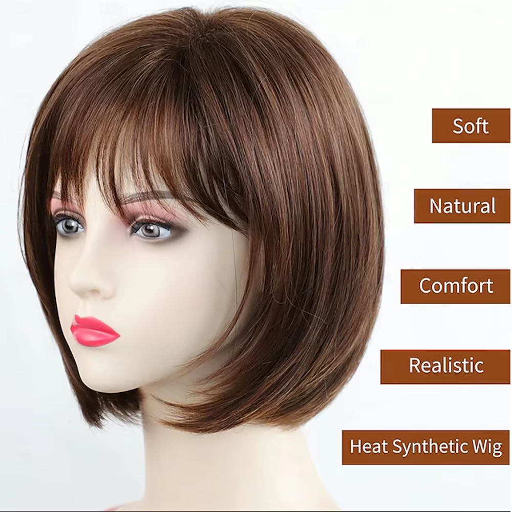 HAIRJOY – perruque Bob synthétique courte brune avec frange pour femmes, perruque de fête quotidienn