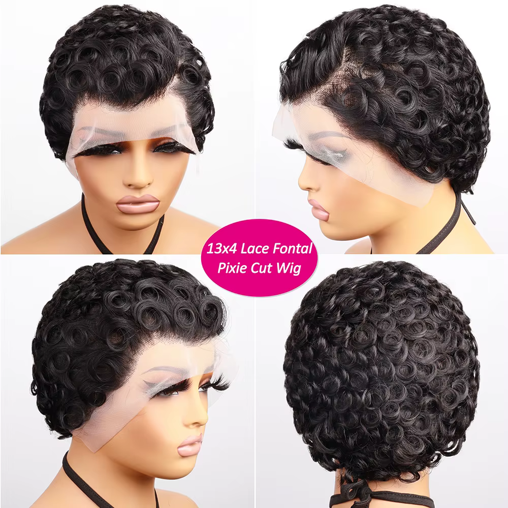 Perruque Lace Front Wig Body Wave 13x4 HD, cheveux naturels, coupe Pixie, sans colle, 100% cheveux h