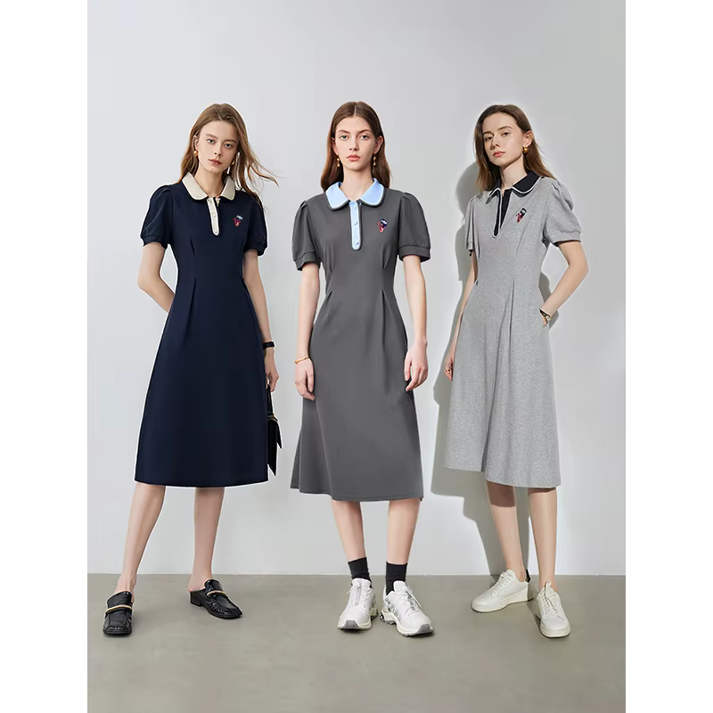 Robe de style académique pour femmes, jupe polo mi-longue, été, nouveau, 2024