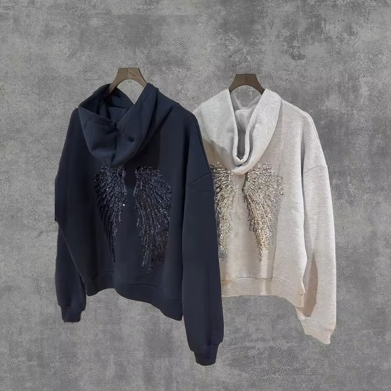 Y2K – sweat à capuche rétro à paillettes, ailes d'ange, ornement, Harajuku, doux, décontracté, Stree