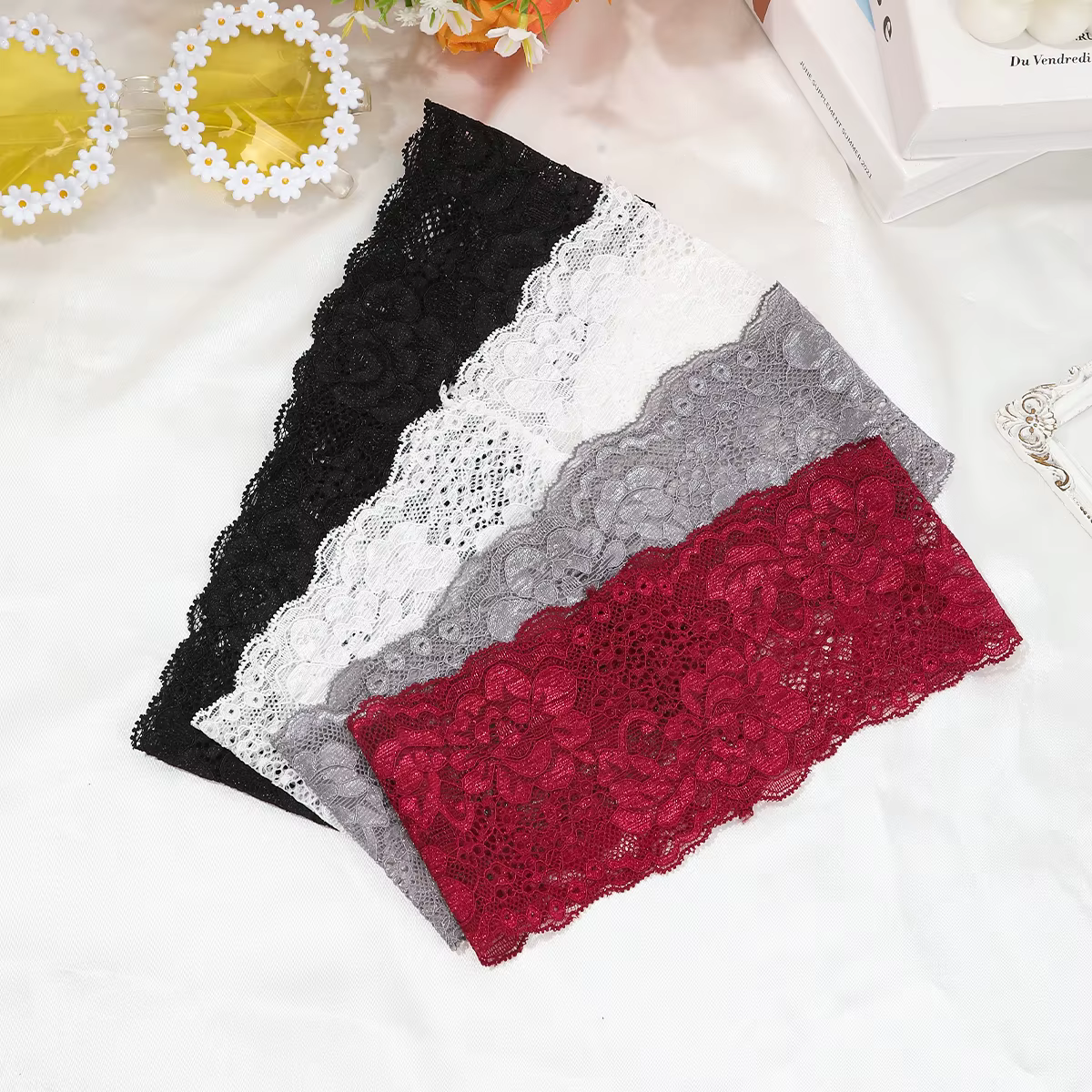 AWAYTR – bandeaux coréens en dentelle florale pour femmes et filles, bandeaux élastiques larges à la