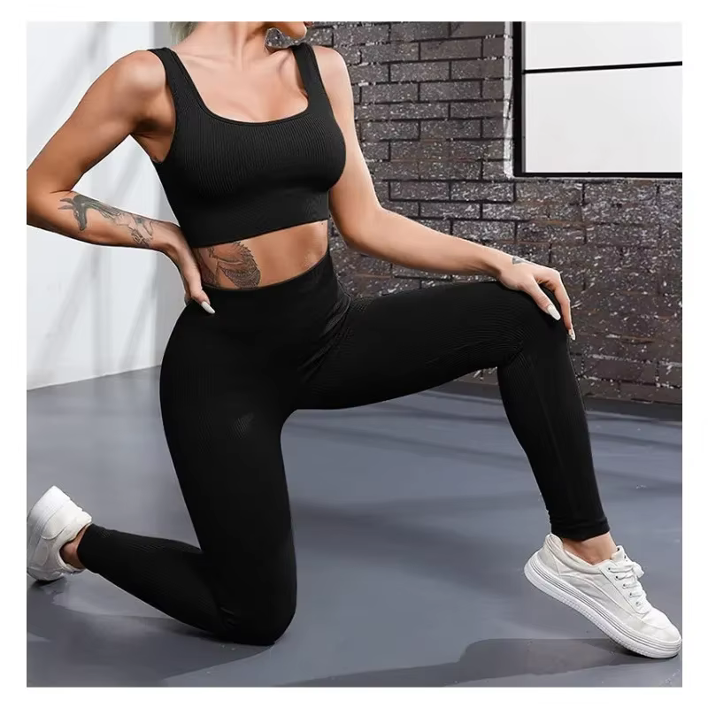 Leggings de yoga en tricot sans couture pour femmes, collants à fil solide, entraînement de gym, cou