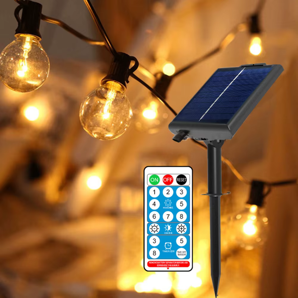 Guirlande lumineuse solaire d'extérieur G40, avec télécommandes, ampoule Globe incassable, étanche I