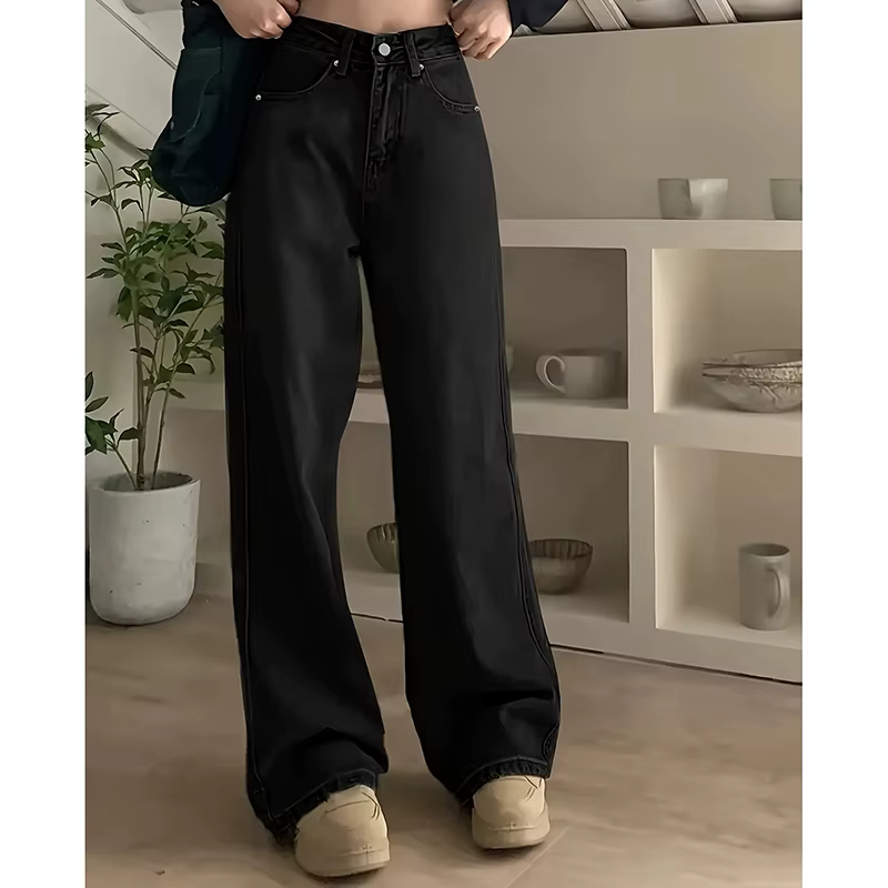 Jean taille haute pour femme, streetwear, designer, jambe large, gris classique, gothique, pantalon 