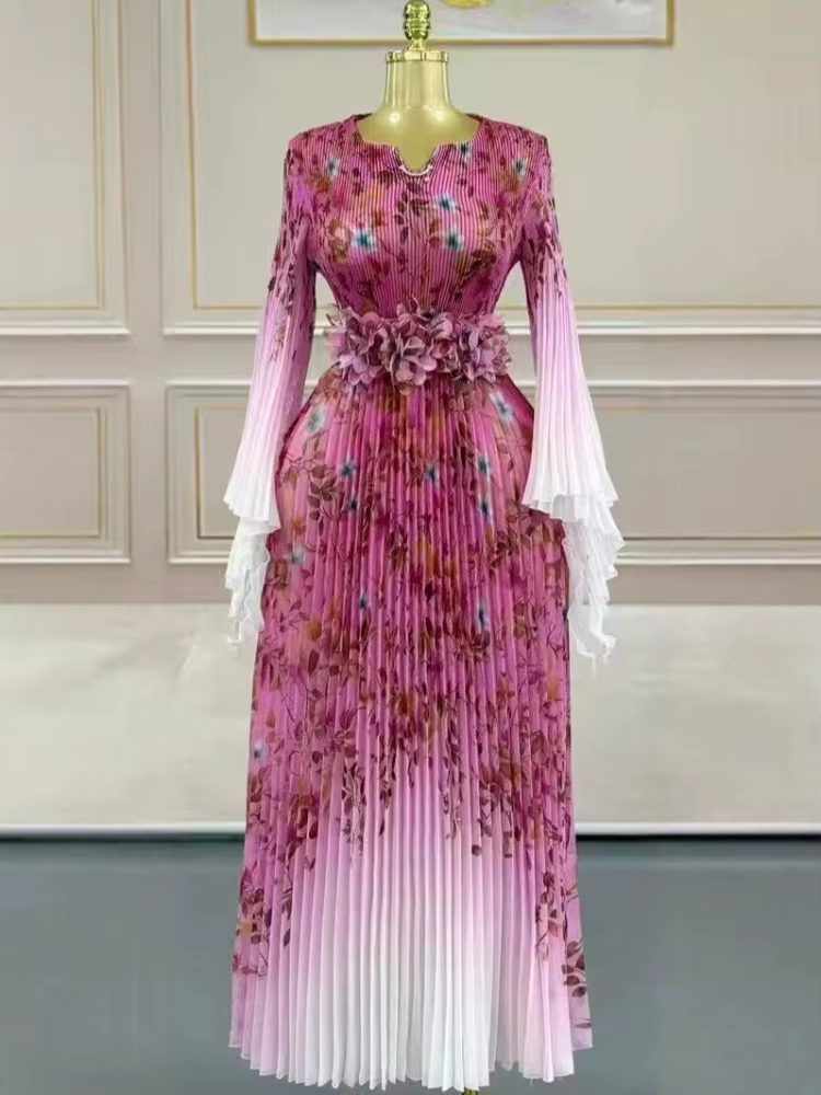 Miyake 2025 robe africaine élégante robe d'automne nouveau tempérament célébrité taille mode robe lo