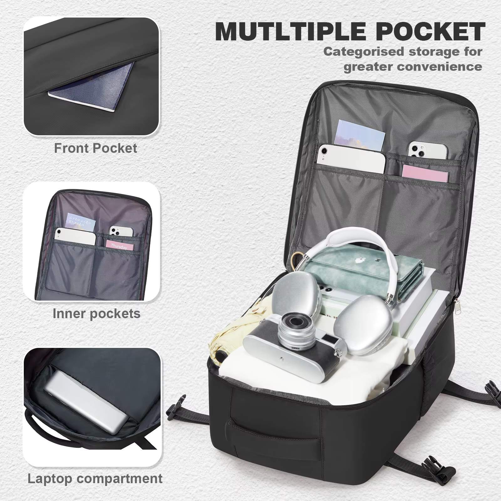 Sac de cabine Ryanair 40x20x25, sac à dos de voyage à compression sous vide pour hommes et femmes, s