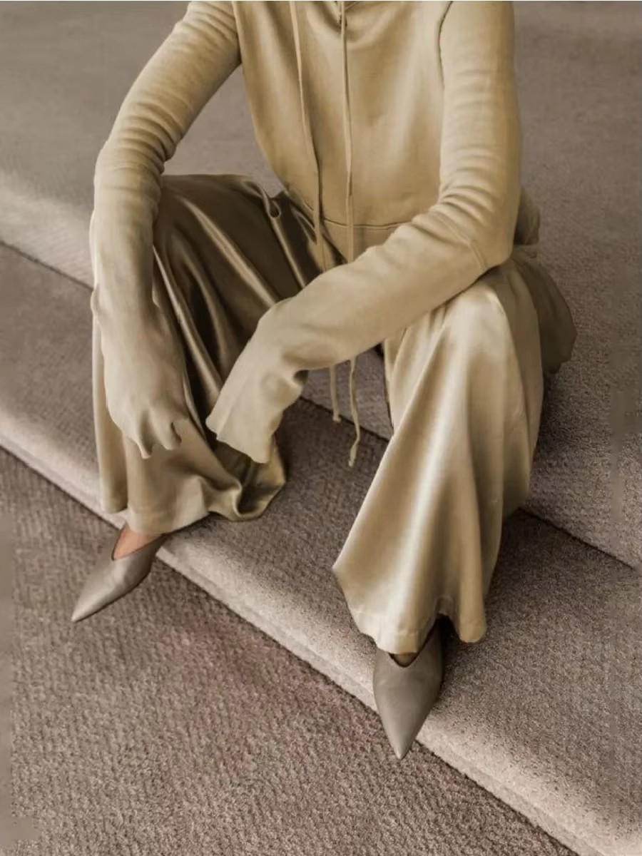 Freeacy 2025 mode décontracté deux pièces costume pour femmes cordon sweat à capuche et taille haute