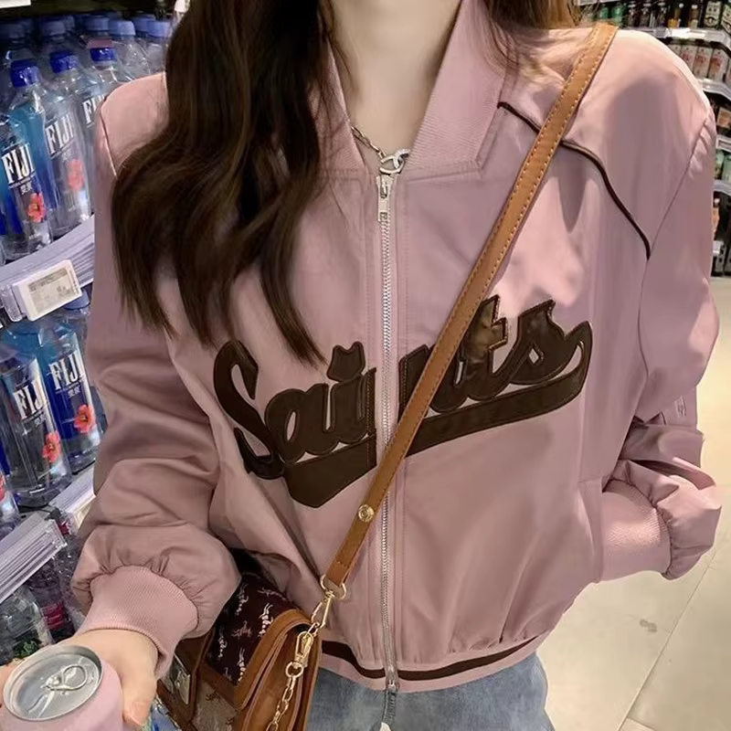 Gidyq-Veste de Baseball avec Lettres Brodées pour Femme, Manteau Court et Mince, à la Mode, avec Fer