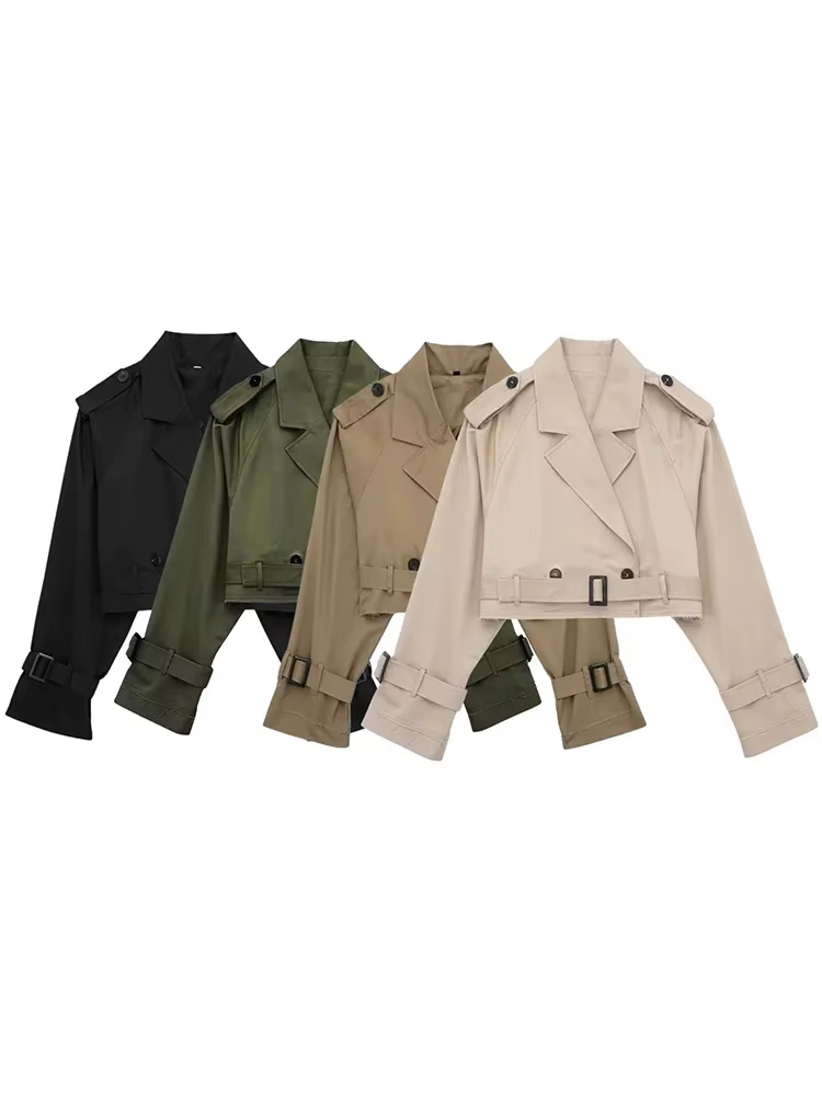 HH 2025 femmes ceinture recadrée Trench printemps veste Vintage Streetwear Double boutonnage à manch