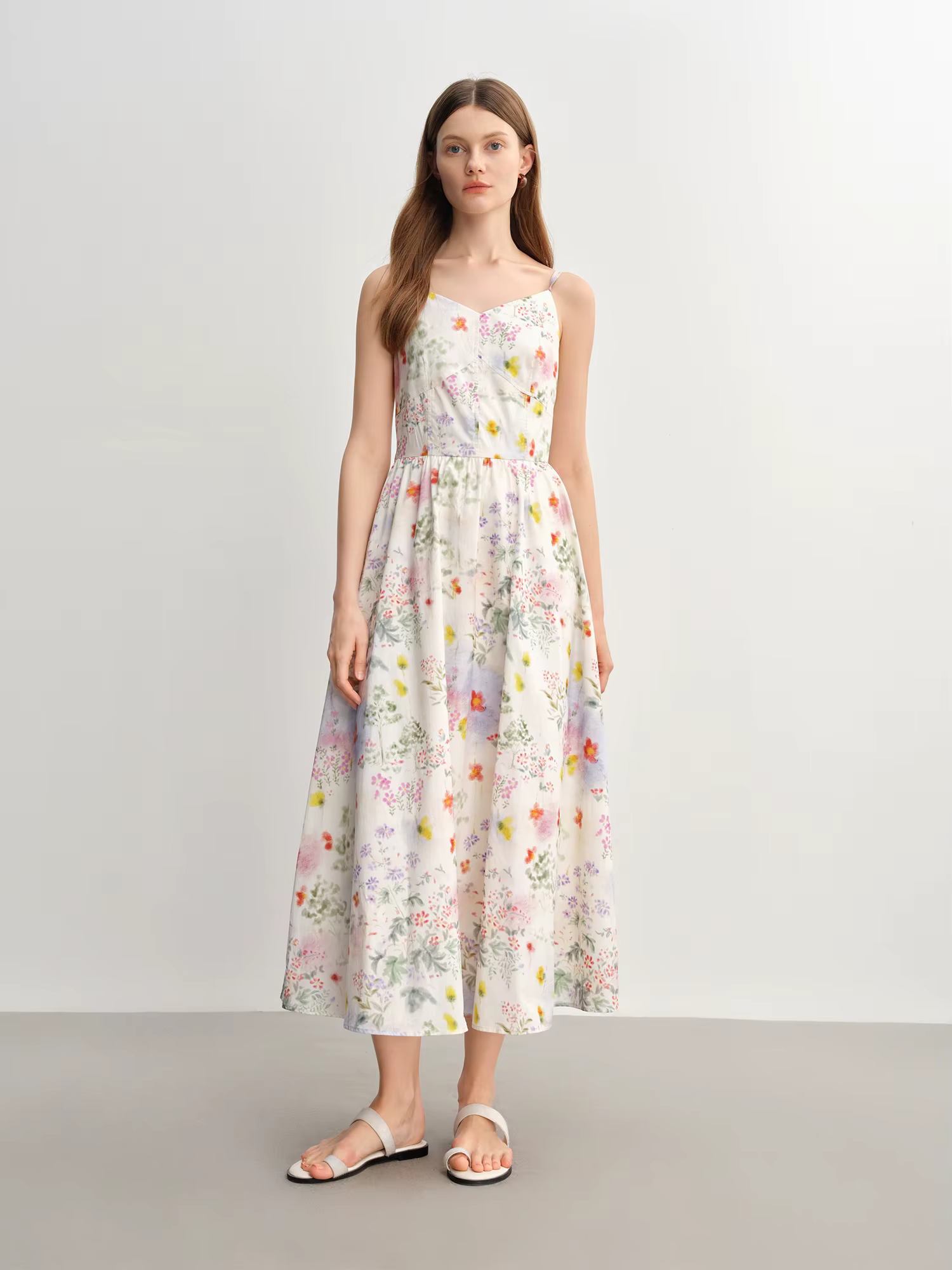 DUSHU 2025 Robe d'été à bretelles florales pour femme - Silhouette amincissante de style resort Midi