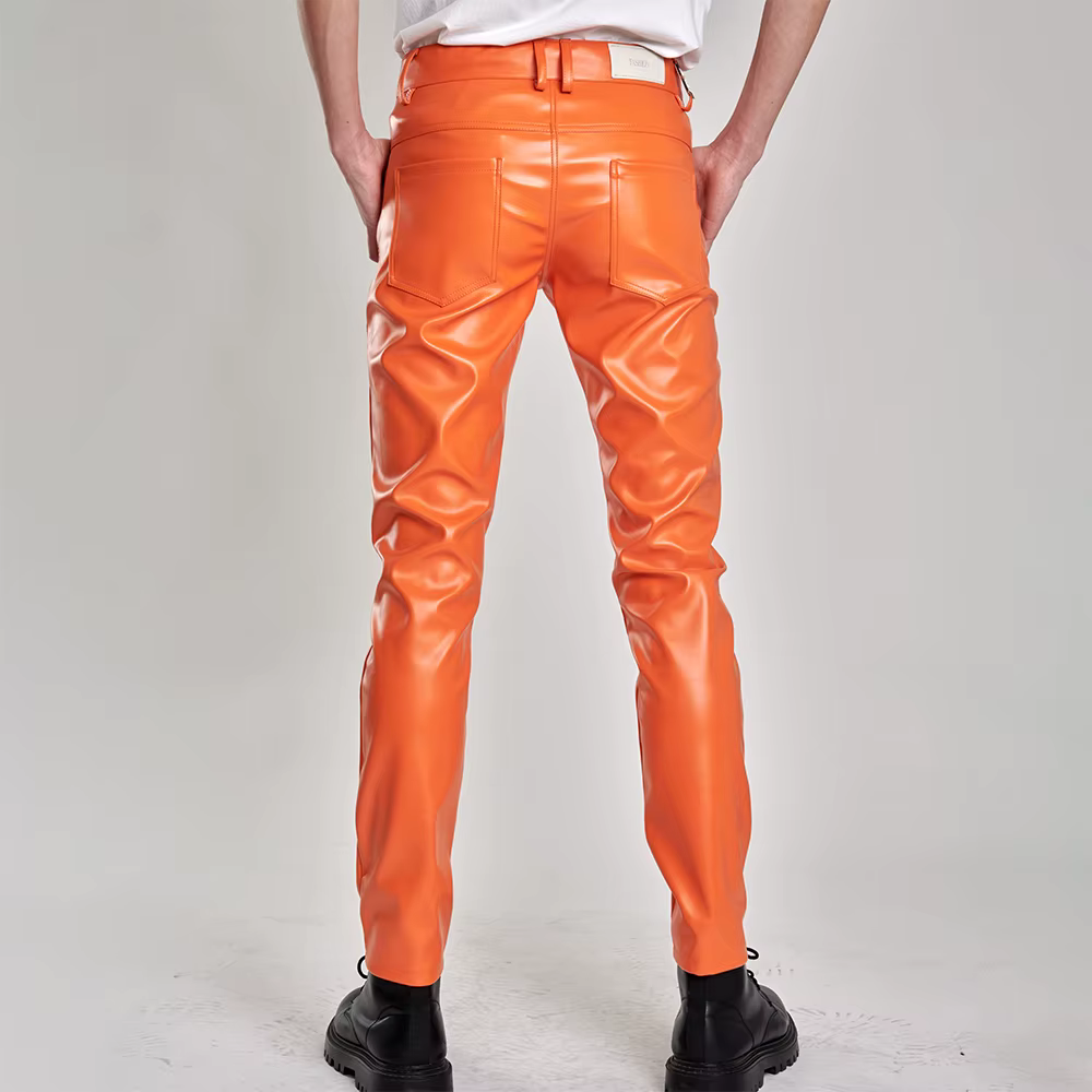 Pantalon en cuir pour hommes, coupe slim, extensible, mode, pantalon en cuir PU, discothèque, fête e