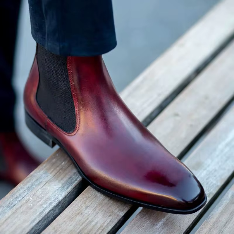 Bottines Chelsea à fond rouge pour hommes, bout rond, bottines d'affaires à enfiler, taille 38-46, b