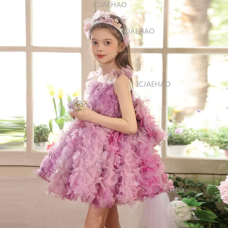 Nouvelle Robe de Princesse Fleurie pour Filles, Tenue de Cérémonie pour Enfants, Robe de Performance
