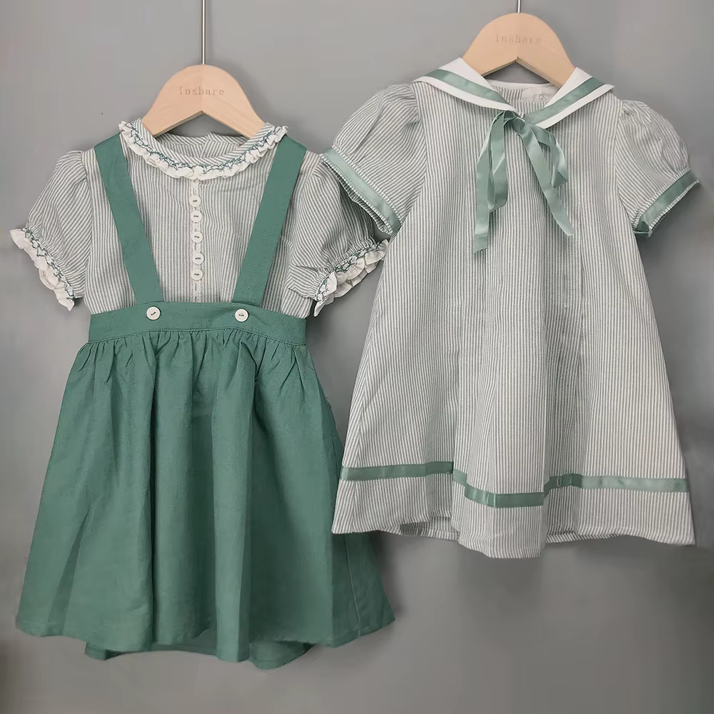 Boutique de vêtements pour enfants, tenue à rayures pour garçons et filles, ensemble en coton et lin