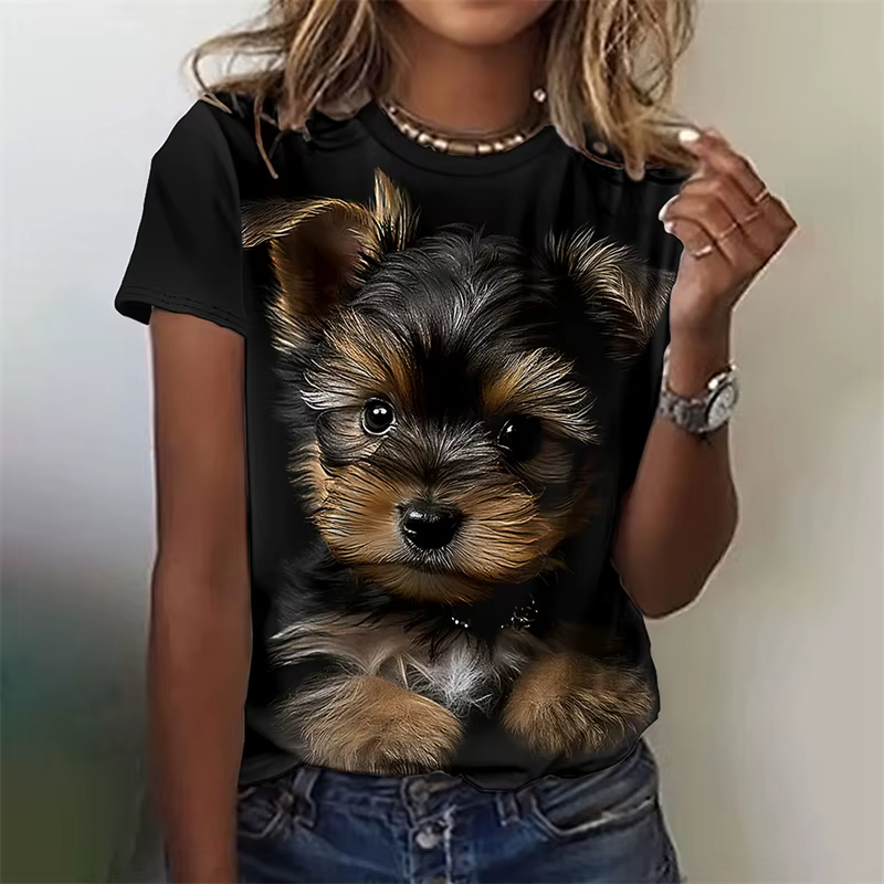 T-shirt imprimé en 3D Kawaii chat chien pour femmes, t-shirts graphiques animaux drôles, t-shirts d'