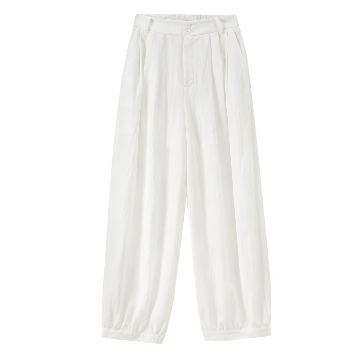 SENTUBILA Pantalon plissé blanc pour femme, style minimaliste, mode bureau, taille à double bouton,