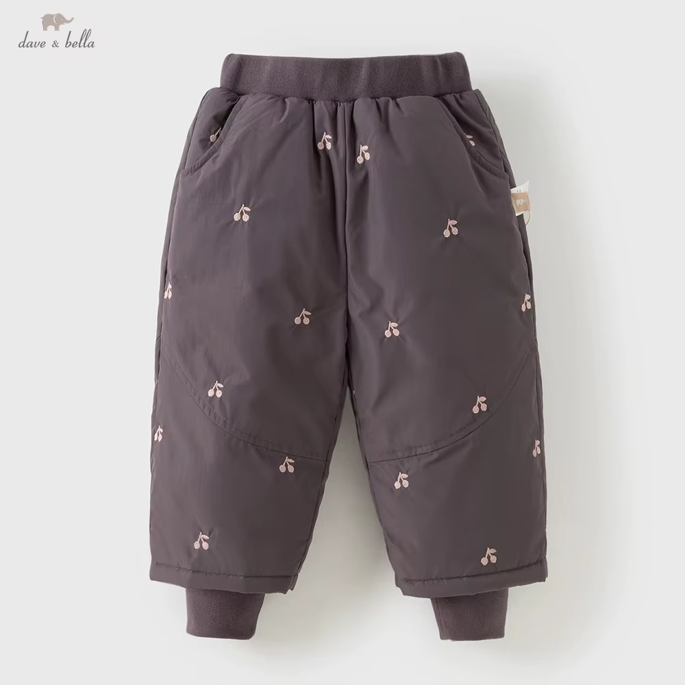 Dave Bella filles vers le bas pantalon automne hiver bébé taille élastique en peluche pantalon imper