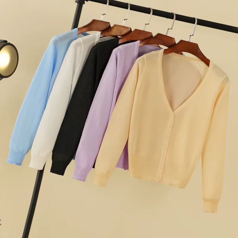 vêtements femme korean style cardigan ete légère haut pull été gilet maille tricoté à manches longue