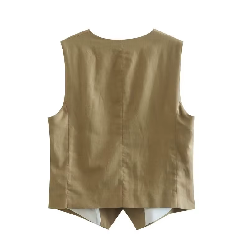 EllYANEllTIAN-Haut en Lin de Bergame pour Femme, Col en V, Simple Boutonnage, Court, Style CommPiedm