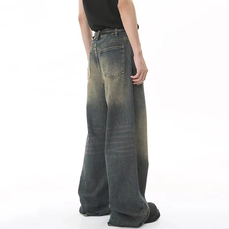Nouveaux hommes Baggy jambe droite jambe large jean homme mode Vintage lavage pantalon Denim décontr