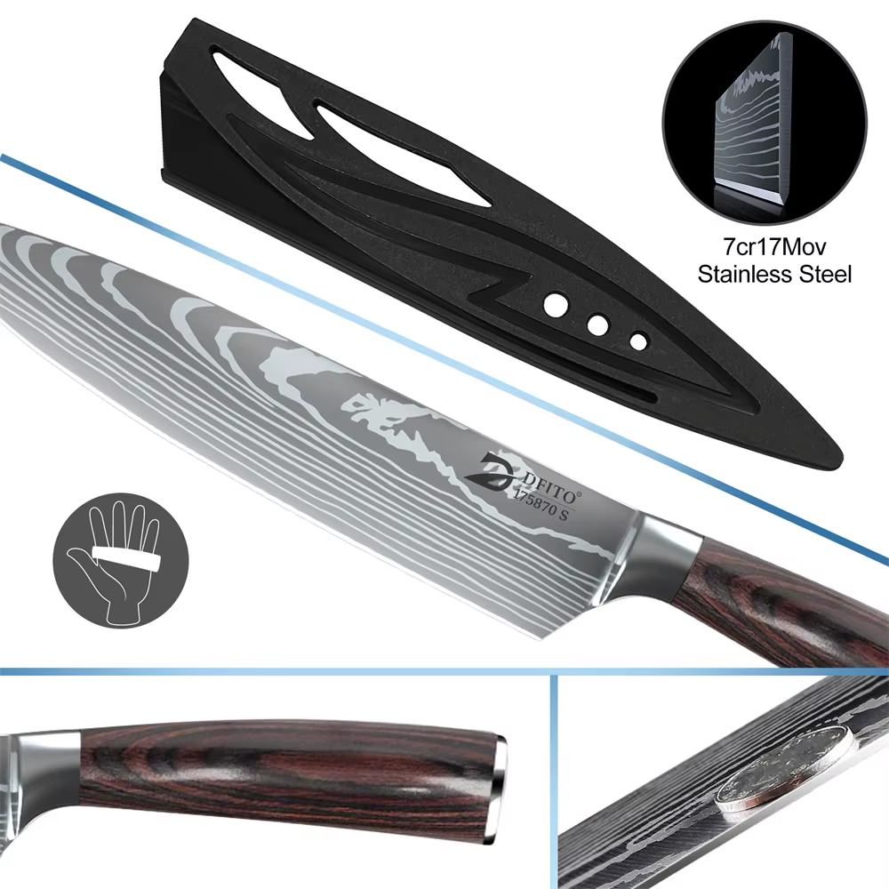 MDHAND 8 pièces couteau de cuisine damas acier inoxydable couteau de Chef utilitaire épluchage désos
