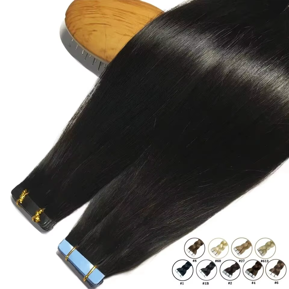 Bande adhésive 100% vrais cheveux humains Remy cheveux humains brésiliens Extensions droites peau tr