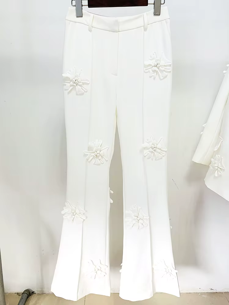 HIGH STREET Nouveauté 2026 Pantalon de mode de créateur pour femme avec applications florales